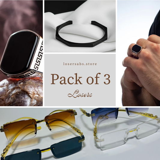 PACK OF THREE : Stylish Italian ring, Hexagon Karra, Cheetah Glasses
