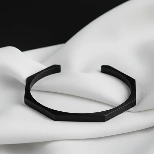 Premium Matte Black Hexagon Cuff Bracelet for Men & Women