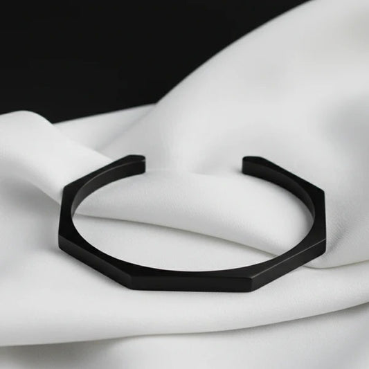 Premium Matte Black Hexagon Cuff Bracelet for Men & Women